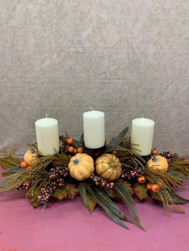 GOLDEN PUMPKIN SILK CENTERPIECE WITH CANDLES